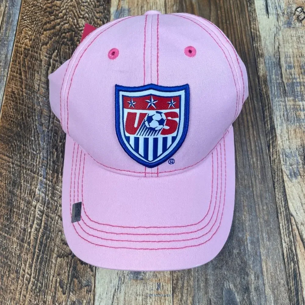 USA National Soccer Women's OS Pink 100% Cotton Adjustable Embroidered Logo Hat